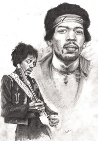 zwartwit tekening Jimi Hendrix