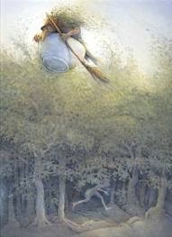 heks vliegend op bezemsteel